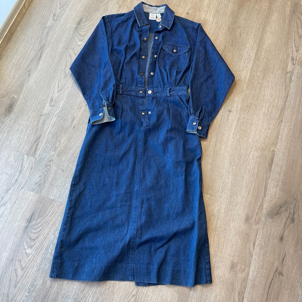 Vintage JG Hook Womens 8 Denim Shirtdress Snap Front MaxiLong Sleeve Blue Cotton